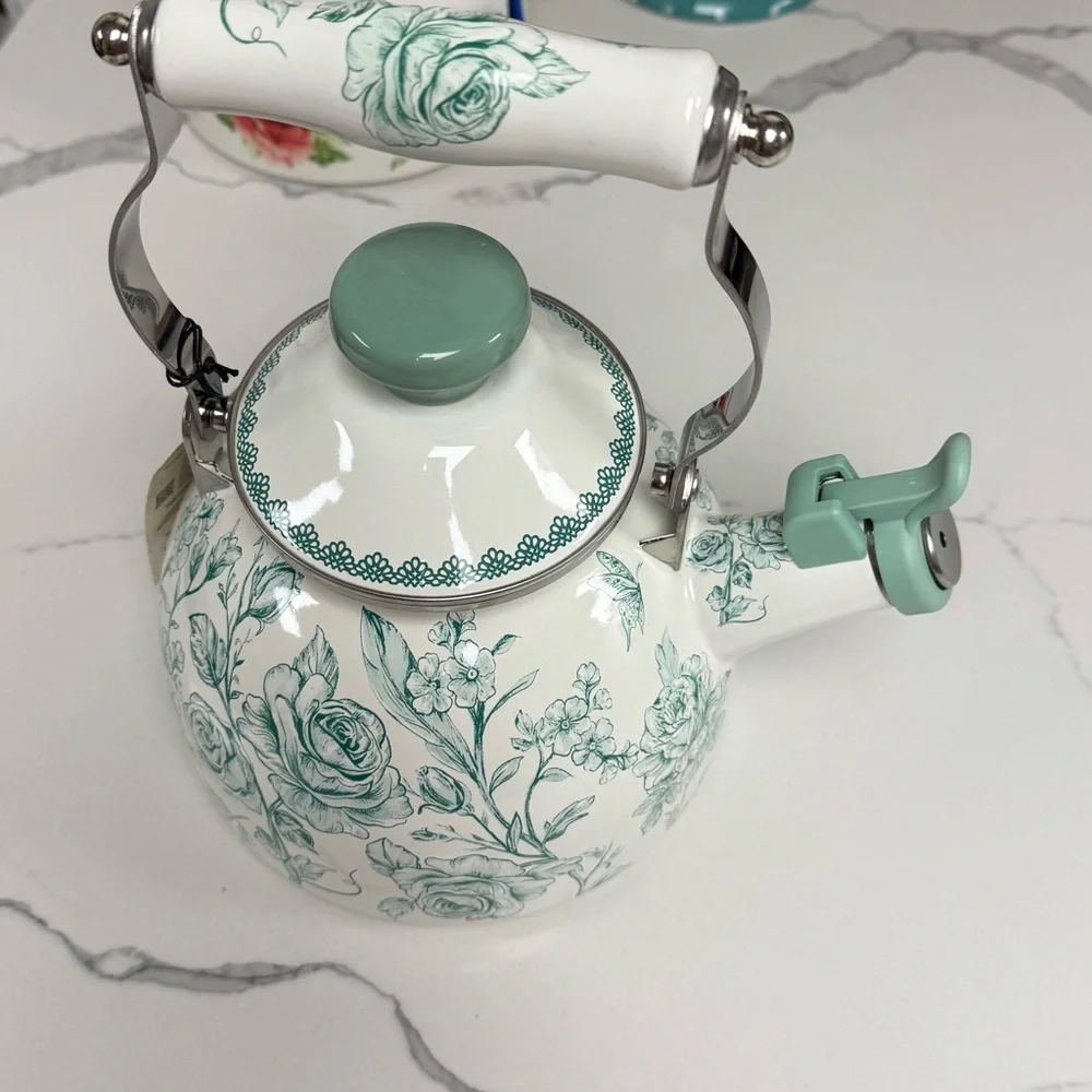 The Pioneer Woman Green and White Floral Teapot